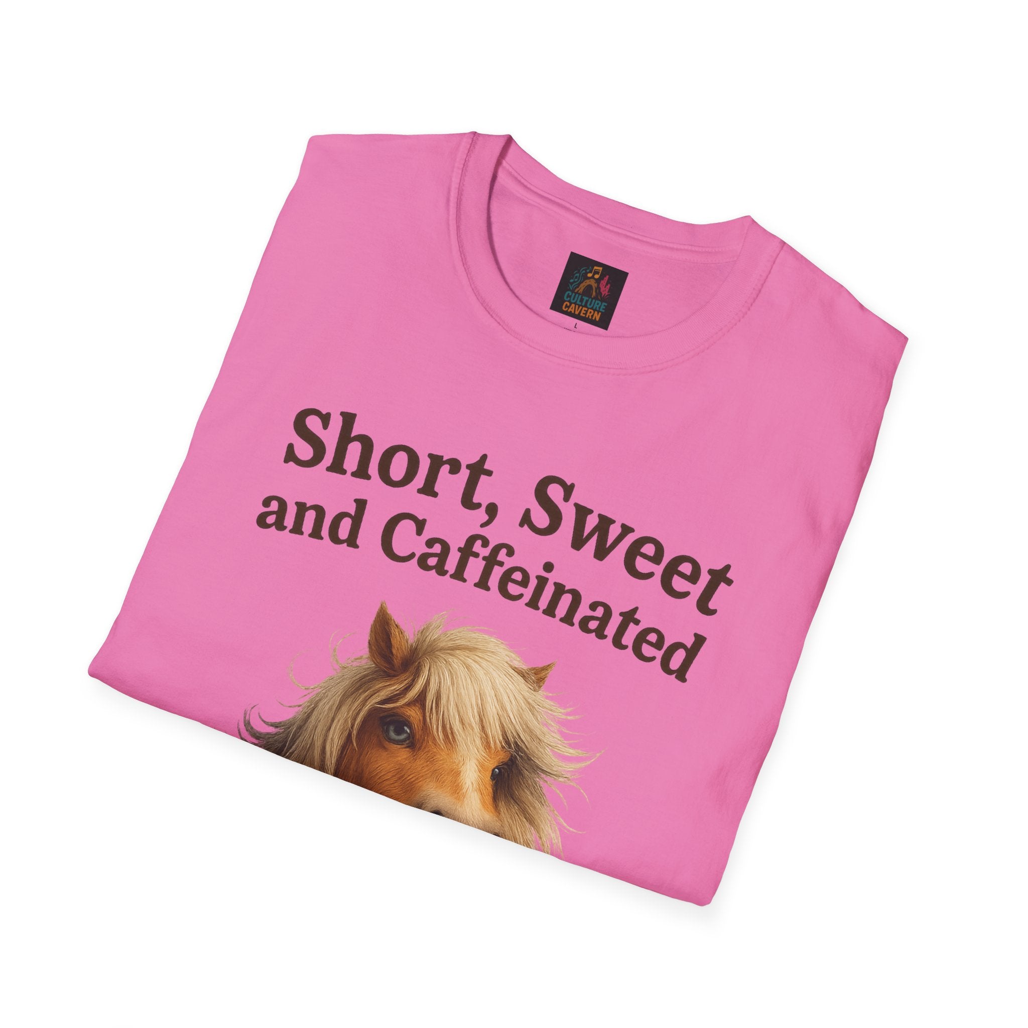 Short, Sweet, and Caffeinated Pony T-Shirt, Cute Animal Tee, Funny Coffee Shirt, Gift for Coffee Lovers, Unisex Funny Tee