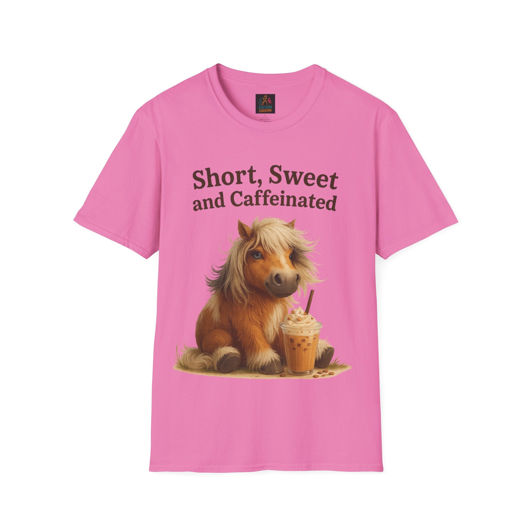 Short, Sweet, and Caffeinated Pony T-Shirt, Cute Animal Tee, Funny Coffee Shirt, Gift for Coffee Lovers, Unisex Funny Tee