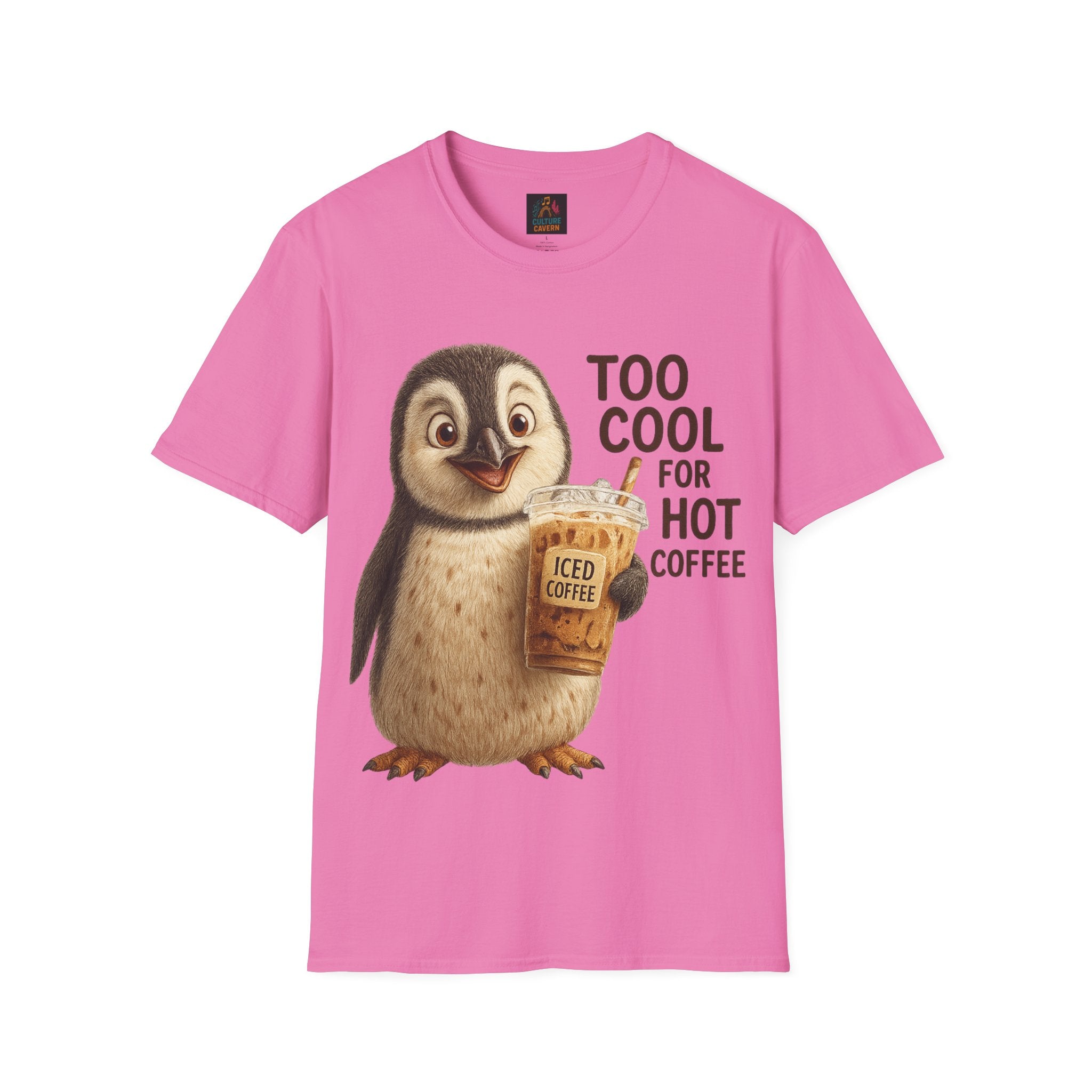 Too Cool for Hot Coffee, Penguin Unisex T-shirt