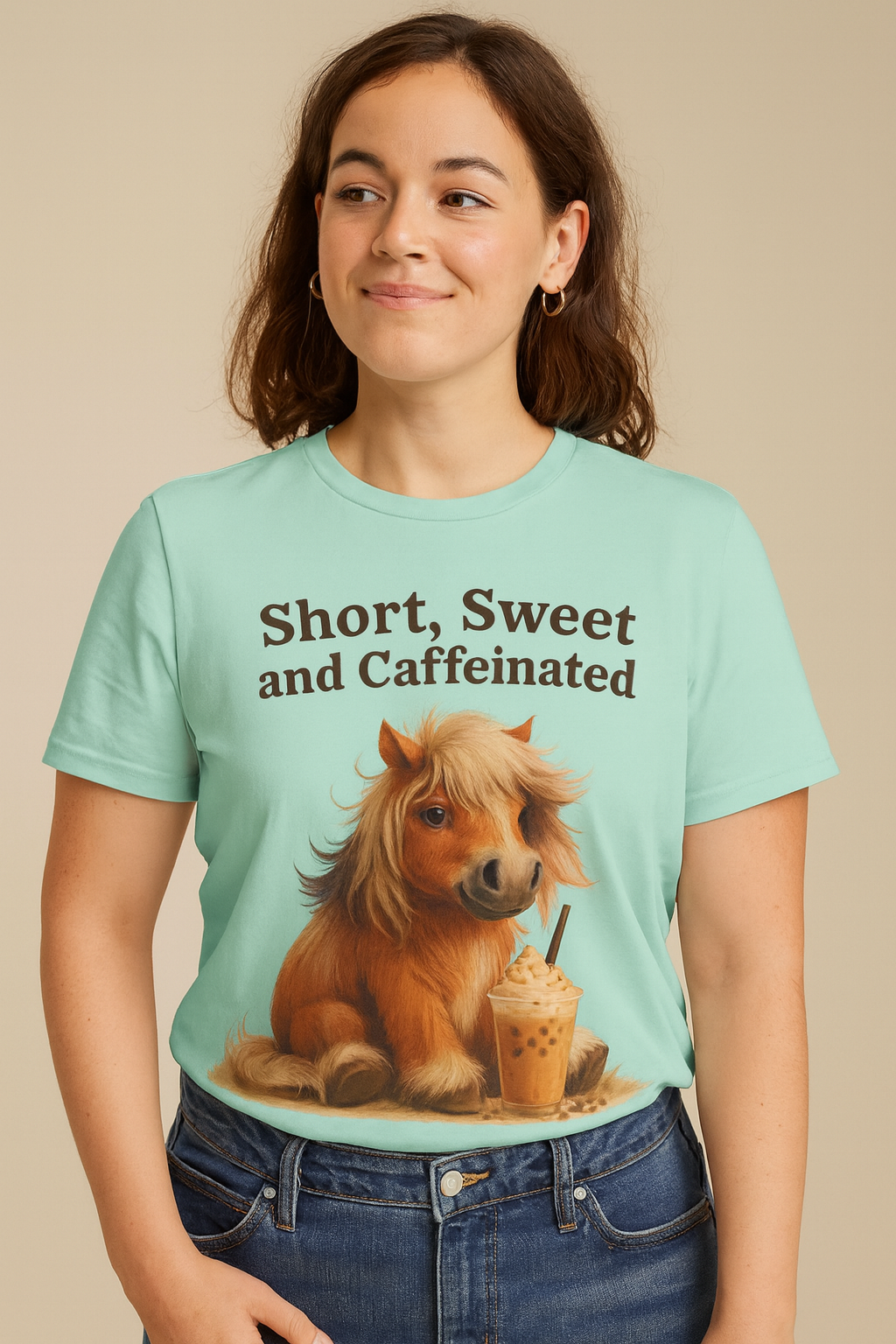 Short, Sweet, and Caffeinated Pony T-Shirt, Cute Animal Tee, Funny Coffee Shirt, Gift for Coffee Lovers, Unisex Funny Tee