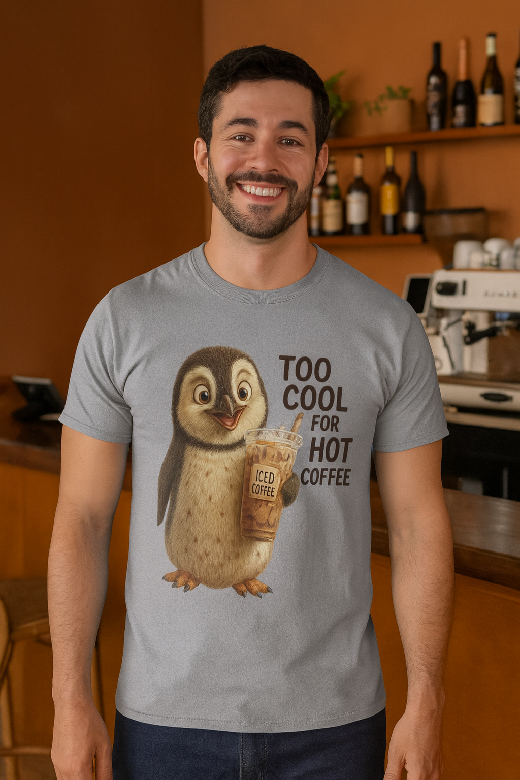 Too Cool for Hot Coffee, Penguin Unisex T-shirt