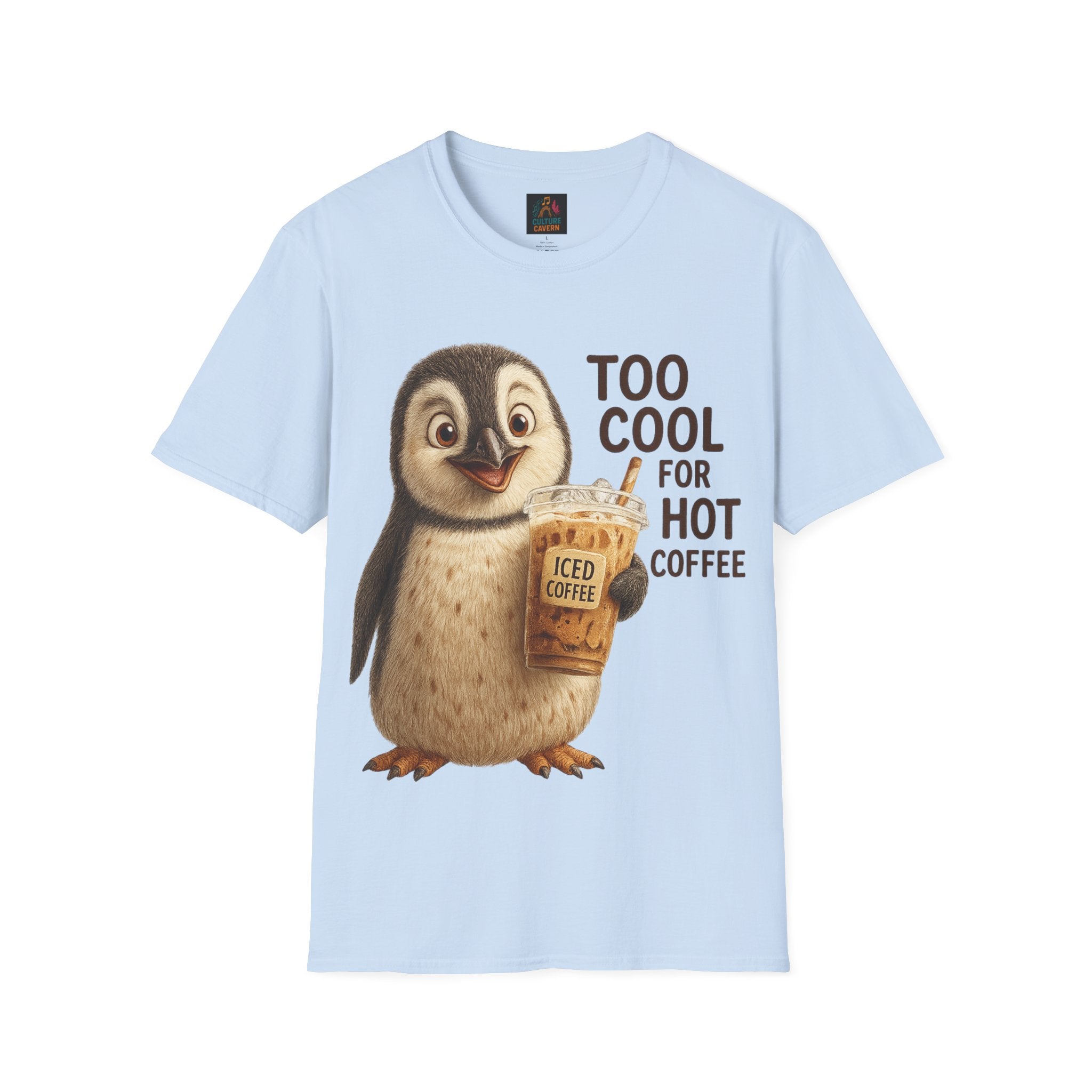 Too Cool for Hot Coffee, Penguin Unisex T-shirt