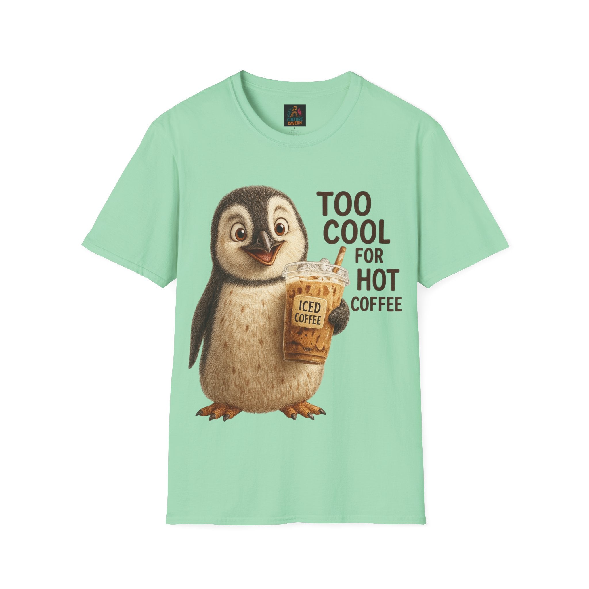 Too Cool for Hot Coffee, Penguin Unisex T-shirt