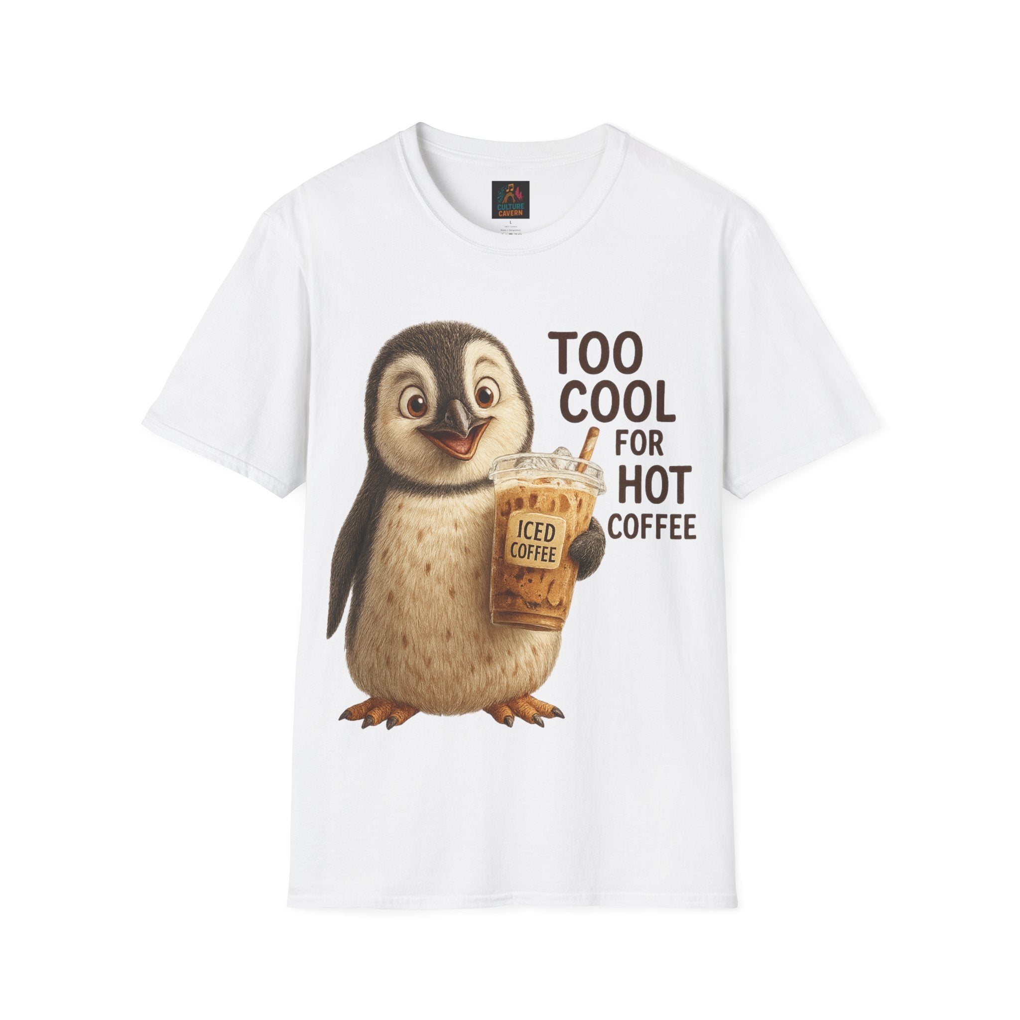 Too Cool for Hot Coffee, Penguin Unisex T-shirt